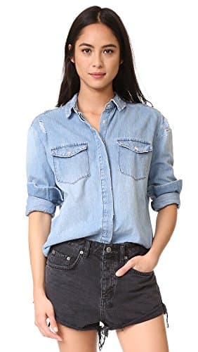 Ksubi Women's Patti Smith Shirt, Blue Grit Trashed, Medium
