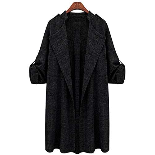 EESIM Women's Open Front Long Cloak Waterfall Roll up Sleeve Cardigan Trench Coat Jackets, Plus Size