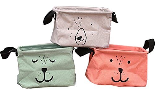 Lannu Foldable Storage Bin Basket,Foldable Fabric Storage Basket Cotton Linen Storage Bins for Makeup, Book, Baby Toy,Pack of 3
