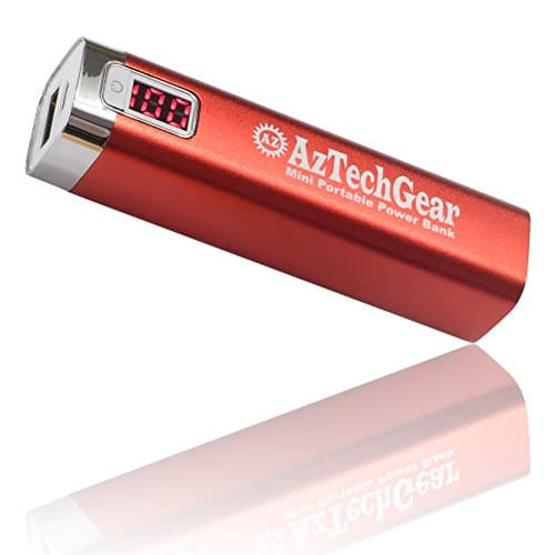AzTechGear Mini Portable Power Bank with Digital Display - 3000mAh External Battery Charger for Apple iPhone, iPad, Samsung Galaxy and More (Red)