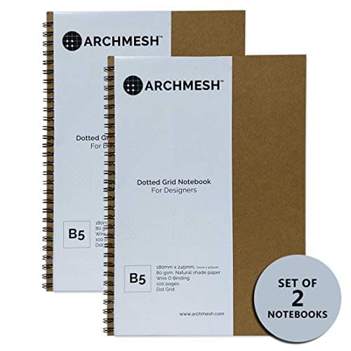 Archmesh - B5 Dot Grid Notebook, Brown Cover, B5, 7x9.6inches (Pack of 2)