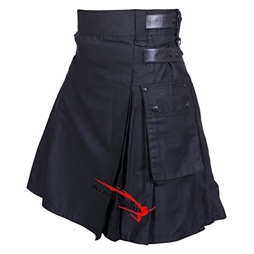 Men’s Black Leather Straps Utility Kilt (40)