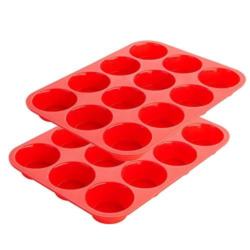 Plataplus 2-Piece Muffin Pan Set 12 Cup Silicone Cupcake Baking Mold BPA Free, Red
