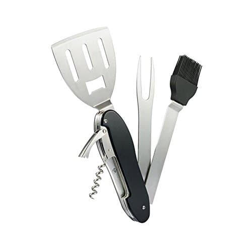 OATONE 5-in-1 BBQ Grilling Tool, Portable Folding BBQ Tool, Stainless Steel Grill Utensils Kit Suitable for Baking, Barbecue (Spatula Fork + Silicone brush + Corkscrew + Wine Lever+ Opener)
