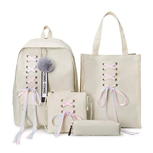 4 Pcs/Set Bowknot Ribbon Chain Backpacks Backpack Canvas Backpacks Leisure Travel Backpacks Backpacks For Teenage Girls School Bagpack
