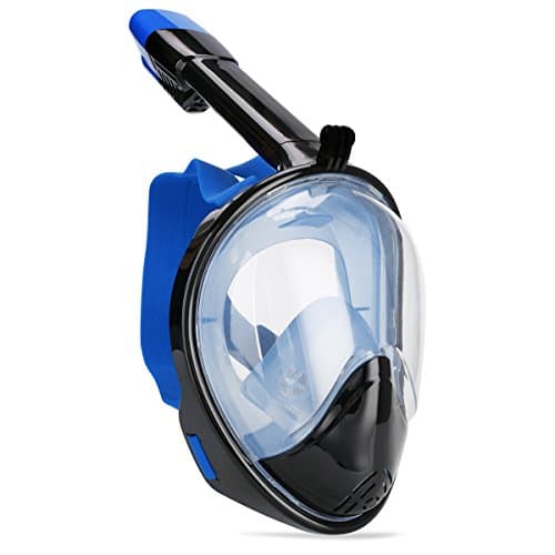 Snorkel Mask Full Face, 180° Panoramic Full Scuba Face Mask, with Large View Area Anti-Fog Anti-Leak GoPro Compatible for Adults & Kids (blue, M)