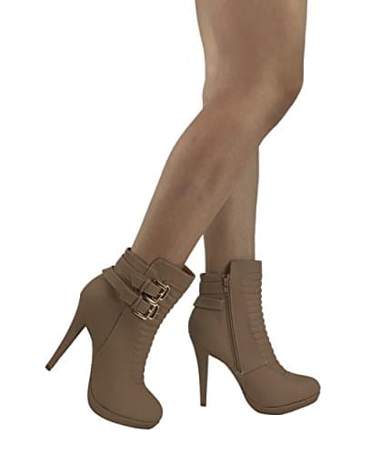 Spirit Moda Edith-1 Stiletto High Heel Moto Boot Over Ankle Platform, Blush Nude, 8