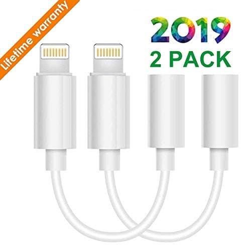 Lighting to 3.5 mm Headphone Adapter Earbuds Cable 2 Pack, Compatible with X/Xs/Xs Max/XR 7/8/8Plus iOS 10/11/12 Plug and Play (White)