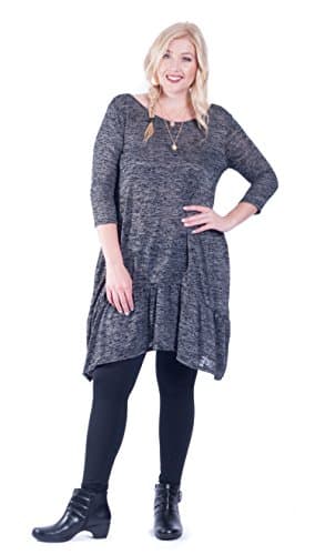 Hot Ginger Women's Plus Size 3/4 Sleeve Blouse With a Ruffle Hemline (Charcoal, 3X)