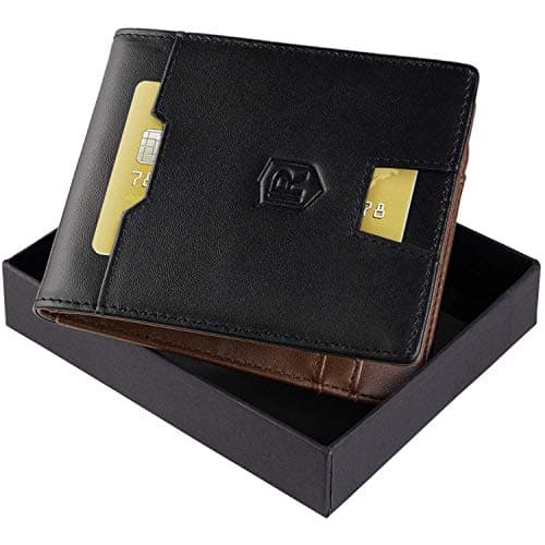 RIVACCI Wallet Mens Leather with Coin Pocket - RFID Blocking Slim Wallet | Credit Card Holder Designer | Travel Wallet | Minimalist Mini Wallet Bifold for Men with Gift Box - Black/Brown