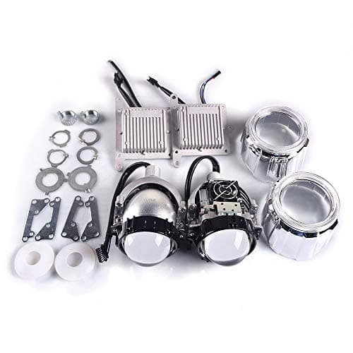 MFS Universal Super Bright 2.5¡± inch 70W 9600LM Bi LED Projector Headlight Lens Hi/Lo Beam w/Chrome Shroud Motorcycle Car HID Bi Xenon H4 H7 Headlight H4 H7 9006 LED Light Conversion Kits