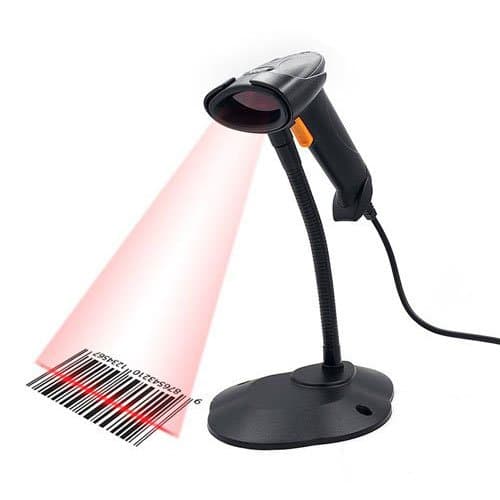 Vcall USB Automatic Sensing Scan Wired Laser Barcode Scanner Bar Code Reader with Handsfree Adjustable Stand for POS PC Laptop (Black)