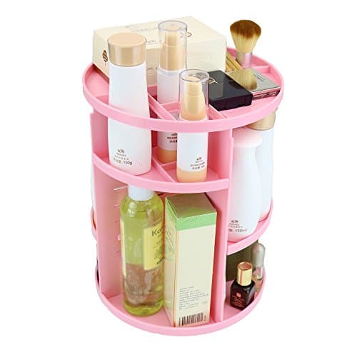 PFFY 360 Degree Rotating Makeup Organizer Make Up Organizers and Storage Box Gift For Women Adjustable Multi-Function Cosmetic Case Makeup Stand beauty Brush Holder Countertop Pink