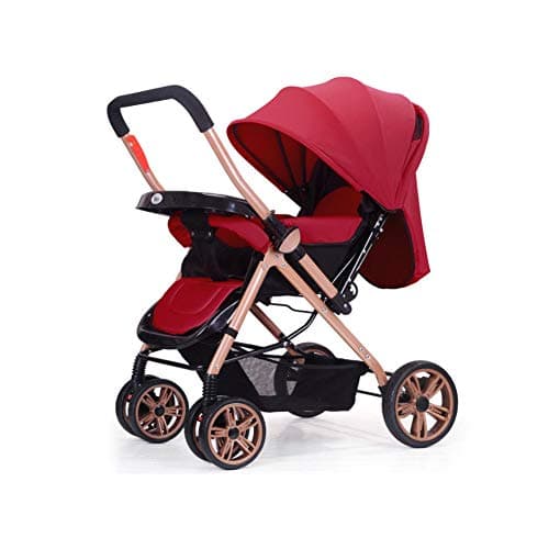 Whchiy Foldable Baby Stroller Anti-Shock Wheel Infant Stroller Includes Rain Cover Full Recline for 1-3 Years (Wine red)