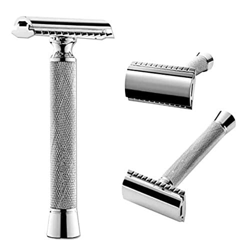 Razorless Men's Long Handle Safety Razor Shaver Silver / Long Handle for Comfortable Wet Shaving