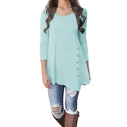 Gocheaper Long Tunic,Women's Pullover Loose Button Trim Blouse Tops T-Shirt