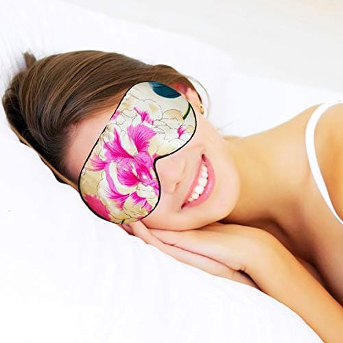 Silk Sleep Mask & Blindfold, Soft Eye Mask with Adjustable Head Strap, Deep Rest Eye Masks for Sleeping Night Eyeshade, Eye Cover for Travel, Shift Work & Meditation(Purple Peony)