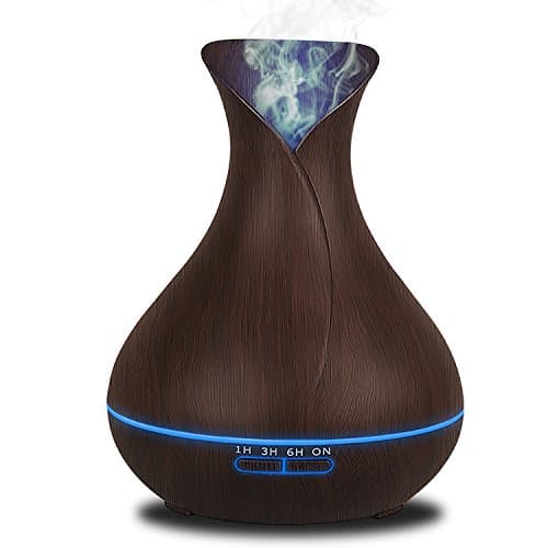 400ml Aromatherapy Essential Oil Diffuser, Ultrasonic Cool Mist Humidifier with Wood Grain Design Waterless Auto Shut-off, 7 color LED lights for Office, Room, Spa (Black)