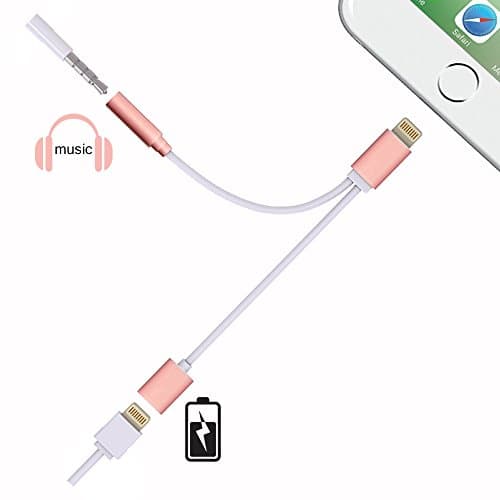 Outeam 2 in 1 Lightning Adapter for iphone 7/7 plus(IOS 10.2 version or below),Lightning Adapter and Charger, lightning to 3.5 mm headphone jack adapter (rose gold)