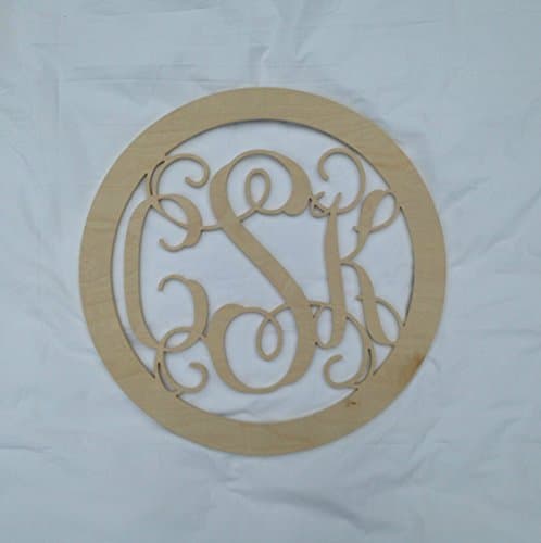 Unpainted Three Letter Wooden Vine Monogram With Round Border