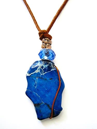Royal Blue Jasper Statement Pendant Necklace Long Layering Boho Stone Jewelry