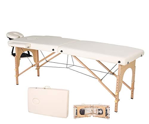 Aosun Professional Portable Massage Table Folding Massage Bed with Carrying Case Adjustable Height for Salon Waterproof and Oil Proof SPA Bed,Lvory