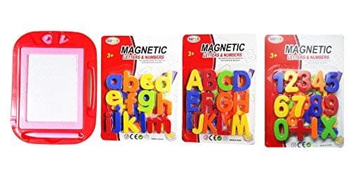 VEEJEE® Educational and Learning Combo Magnetic Numbers, Signs, English Big & Small Alphabets and Drawing & Writing Magic Slate for Kids.