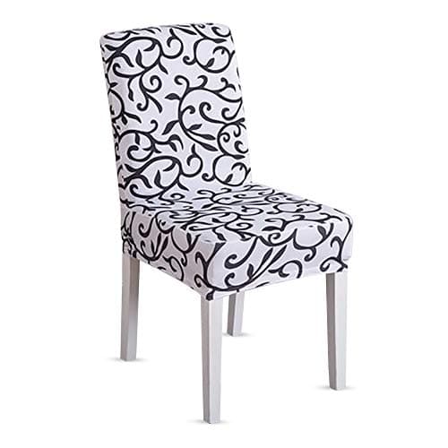 Stretchable Elastic Dining Chair Seat Decorative Covers Protectors Slipcovers with Printed Pattern Washable Removable for Family Dining Room, Party, Banquet, Wedding (White and Black Vines)