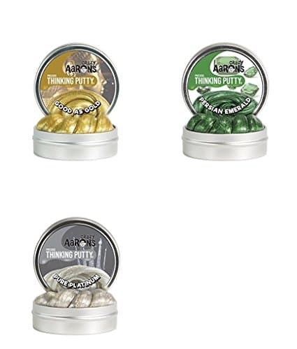 Crazy Aaron's 3 Pk. 1.6oz Thinking Putty (Precious Gems Persian Emerald and Precious Metals Good as Gold & Pure Platinum)