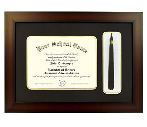 Mahogany Finish Infinity Diploma Frame with Tassel Box Black and Gold Mats by Celebration Frames (fits 14 x 17 document)