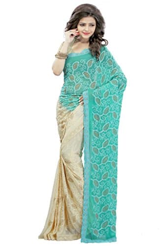 Indian Bollywood Designer Half-Half Style Chiffon Saree in Blue color by Fashions World
