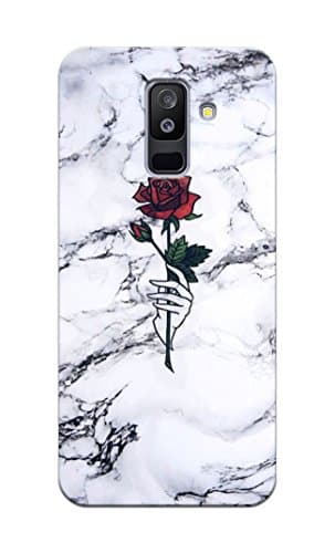 PICWIK Designer Printed Back Cover/Hard Case for Samsung Galaxy A6 Plus (Rose on Marble Design/Pattern) - J395
