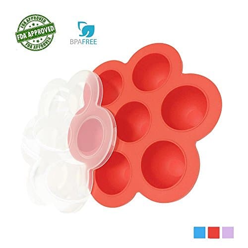 Best Essential Silicone Egg Bites Molds for Instant Pot - BPA Free, Freezer Tray with Lid Reusable Storage Container - Fits Instant Pot 5,6,8 qt Pressure Cooker, 100% FDA Food Grade Silicone (RED)