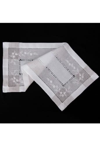 Table Runner- Tablecloth - white embroidery auf hemstitch / linen style