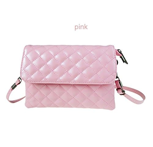 Dreams Mall(TM)Quilted Leather Phone Pouch Mini Shoulder Bag Crossbody Purse Wallet Holster,Pink