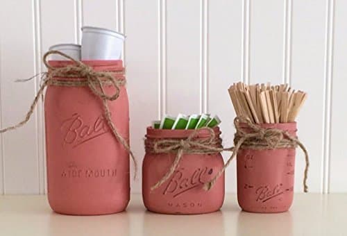 Mason Jar Coffee Canister Set - 3 Piece, Cranberry, Kitchen Storage Decor