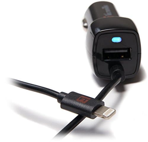 VoltronTek Car Charger with Length Built-in Lightning Connector for iPhone X 8 7 Plus 6S Plus 6 Plus 6 Se 5S 5 5C iPad Pro Air Mini 2 3 4 and Extra USB Port for Android