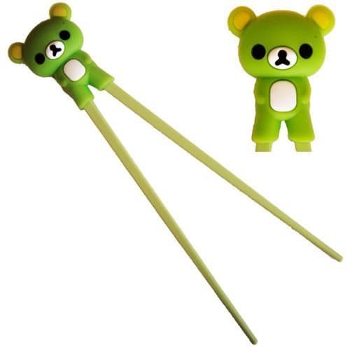 Ankko Beautiful Panda Plastic Chopsticks with Silicone Guide/Training Connector Aids F Green-bear