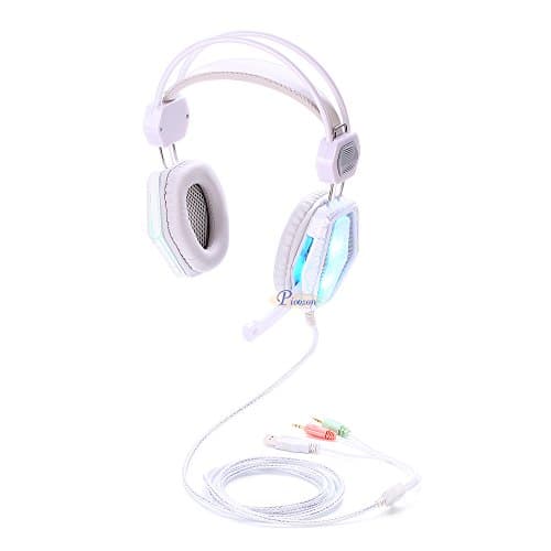 Picozon 3.5mm Comfortable Over-Head Gaming Headset, with Microphone and LED Lighting, Stereo Surround Sound for PS4, XBox, Computer, Laptop, iPad, Surface, Smartphone - White