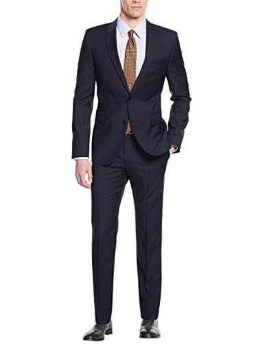 Nicoletti Men's Two Button Working Button Holes Modern Fit Suit Navy (38 Short US / 48 Short EU, Navy)