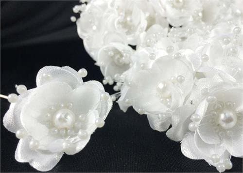 Satin Pearl Flower, White, Pack of 72