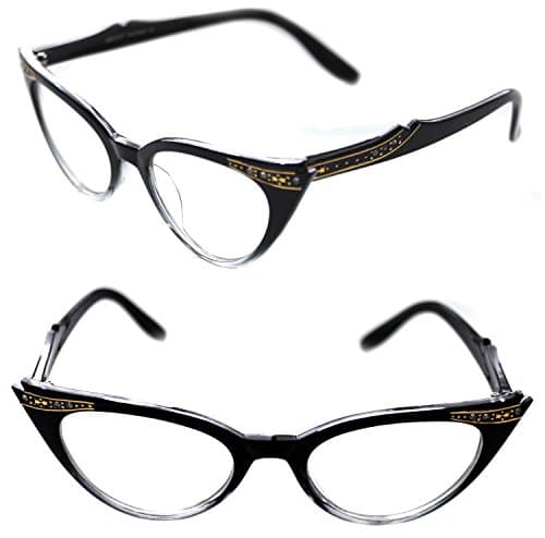 WOMEN'S CAT EYE SMALL RETRO GRADIENT FRAME CLEAR LENS GLASSES WITH GOLD RHINESTONES