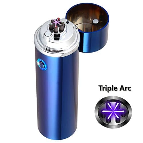 Jfeng Electric Lighters Triple Arc Plasma Lighter Windproof Flameless Six Cross USB Rechargeable Lighter For Pipes Cigarettes Cigars and Camping