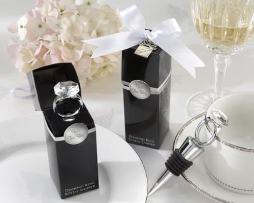 "With This Ring" Chrome Diamond-Ring Bottle Stopper - Baby Shower Gifts & Wedding Favors (Set of 12)