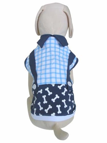 UP Collection Blue Gingham and White Printed Bones Top for Dogs, X-Small