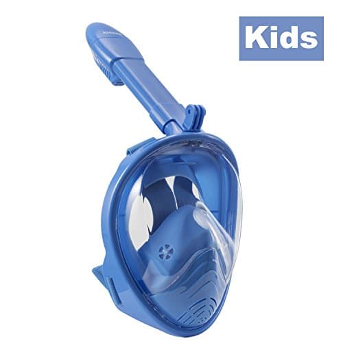 Aidong 180° Full Face Snorkel Mask with Panoramic View Anti-Fog Design,Foldable Storage,See More With Larger Viewing Area Than Traditional Masks (180° Panoramic/Blue, XS-For(5-11)Years old kids)