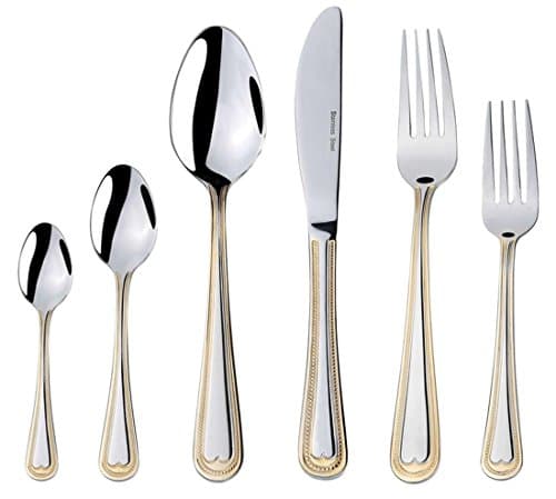 Florentia Collection 75-Piece Cutlery Set 'Soderini' Luxury Surgical Stainless Steel Silverware Flatware Set 18/10, Service for 12 Person, 24K Gold-Plated Hostess Serving Set in a Cherry Wooden Case