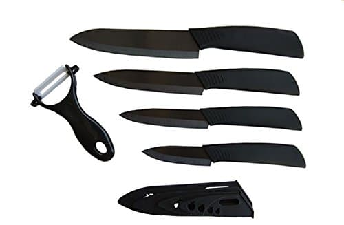 Kitchen Knife Set, Aierly 6" Chef Knife, 5" Utility Knife, 4" Fruit Knife, 3" Paring Knife, One Peeler with Black Handle and Black Blade
