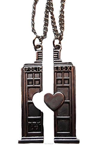Single Heart BFF 2 Chains Metal Split Police Box Costume Accessory Necklaces
