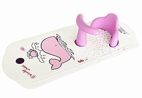 Smart Extra-Long Non-Slip Bath Mat and Baby Safety Bath Seat with Too Hot Indicator Ship From USA (Pink_Whale)